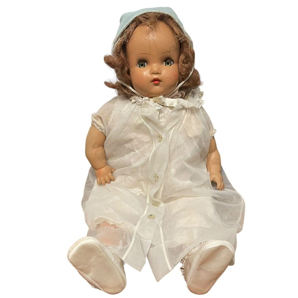 Horsman Co. 1930s Mohair Wig & Molded Head Baby Doll Composition & Cloth 22” Vtg
